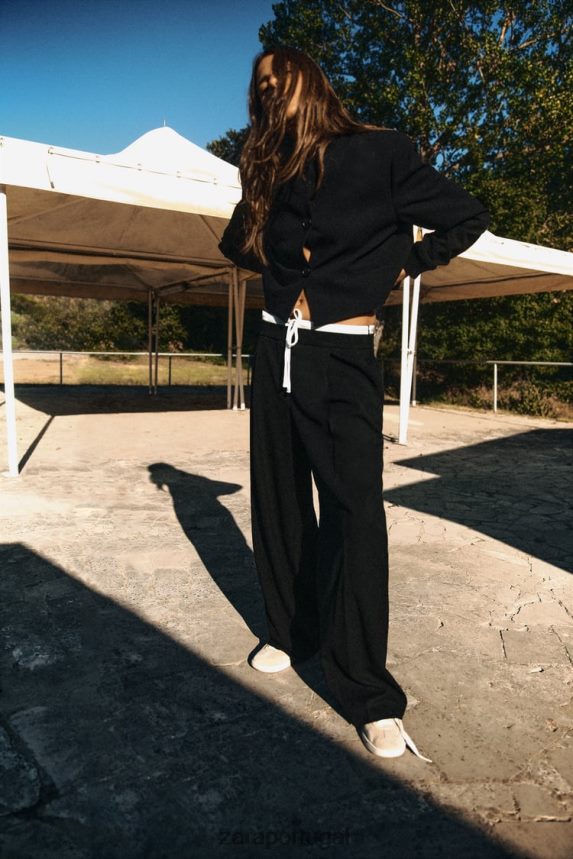 jaqueta bomber cropped com gola canelada mulheres Zara preto Z2080L1 roupas