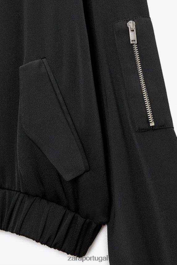 jaqueta bomber de cetim mulheres Zara preto Z2080L116 roupas