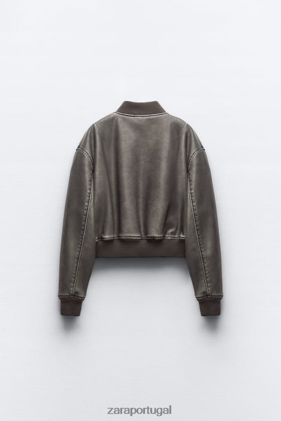 jaqueta bomber de couro sintético desgastada mulheres Zara preto Z2080L34 roupas