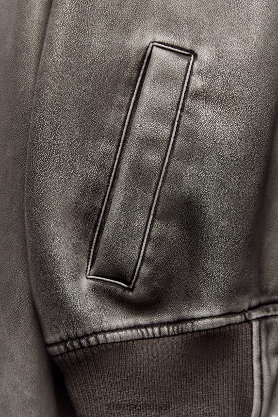 jaqueta bomber de couro sintético desgastada mulheres Zara preto Z2080L34 roupas