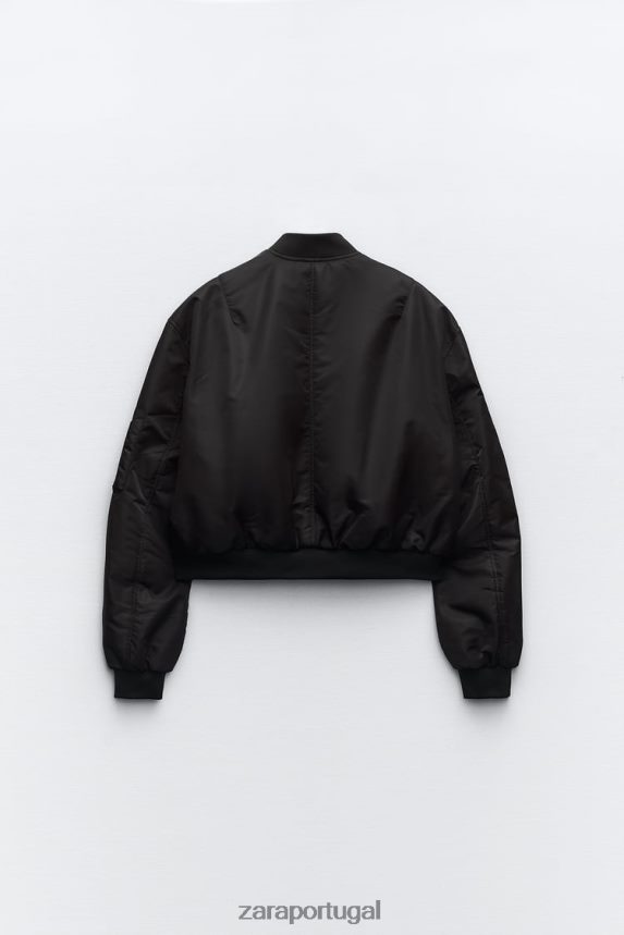 jaqueta bomber de nylon mulheres Zara preto Z2080L15 roupas