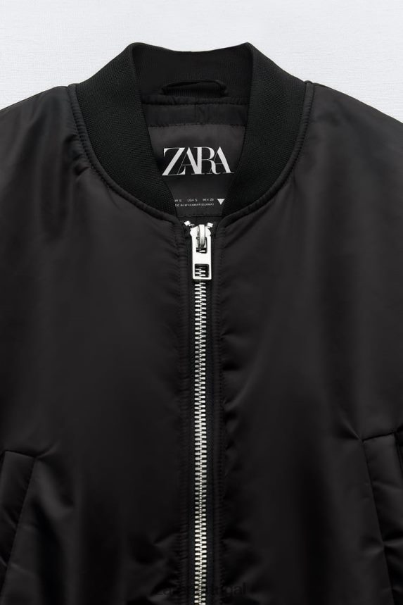 jaqueta bomber de nylon mulheres Zara preto Z2080L15 roupas