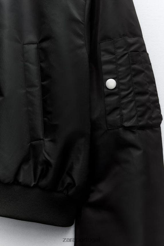 jaqueta bomber de nylon mulheres Zara preto Z2080L15 roupas