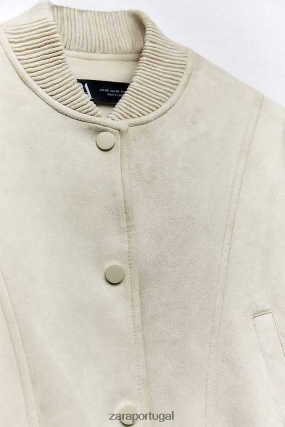 jaqueta bomber em camurça sintética mulheres Zara cru Z2080L36 roupas