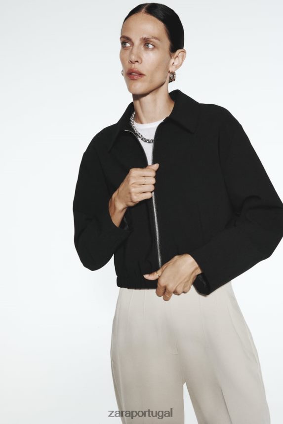 jaqueta bomber estilo camisa mulheres Zara preto Z2080L44 roupas