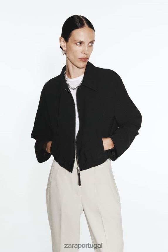 jaqueta bomber estilo camisa mulheres Zara preto Z2080L44 roupas