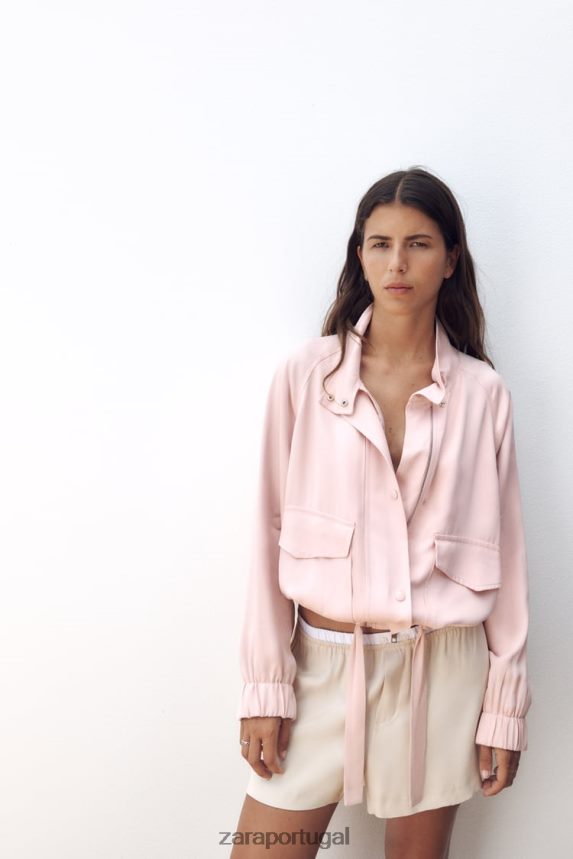 jaqueta bomber fluida com bolsos mulheres Zara Rosa pálido Z2080L97 roupas
