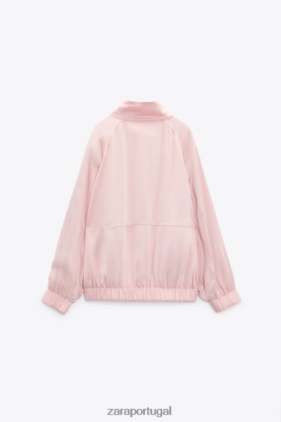jaqueta bomber fluida com bolsos mulheres Zara Rosa pálido Z2080L97 roupas