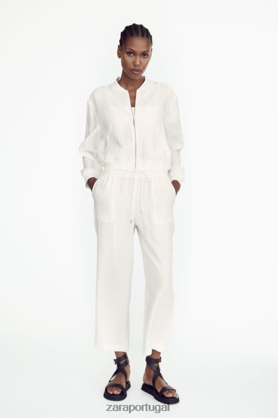 jaqueta bomber fluida mulheres Zara ostra branca Z2080L130 roupas