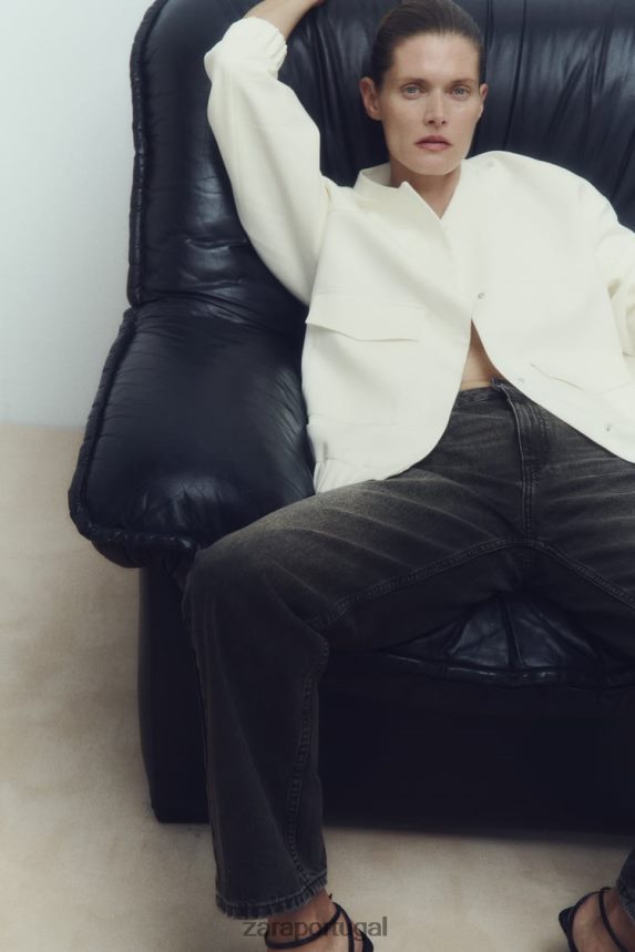 jaqueta bomber longa com bolsos mulheres Zara ostra branca Z2080L89 roupas