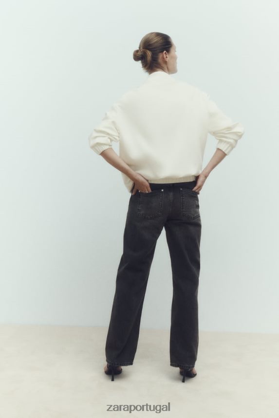 jaqueta bomber longa com bolsos mulheres Zara ostra branca Z2080L89 roupas