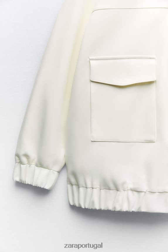 jaqueta bomber longa com bolsos mulheres Zara ostra branca Z2080L89 roupas