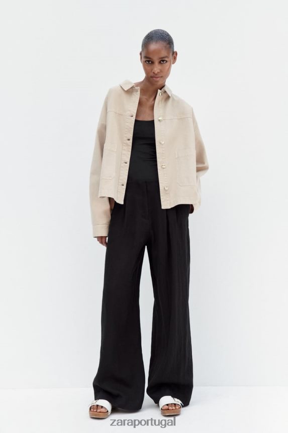 jaqueta com bolso remendo mulheres Zara areia Z2080L67 roupas