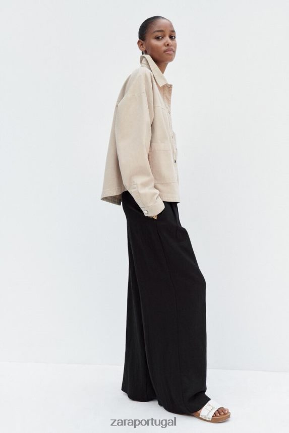 jaqueta com bolso remendo mulheres Zara areia Z2080L67 roupas