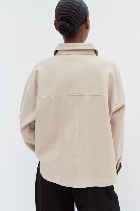 jaqueta com bolso remendo mulheres Zara areia Z2080L67 roupas