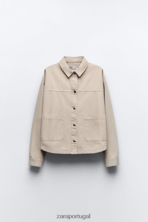 jaqueta com bolso remendo mulheres Zara areia Z2080L67 roupas