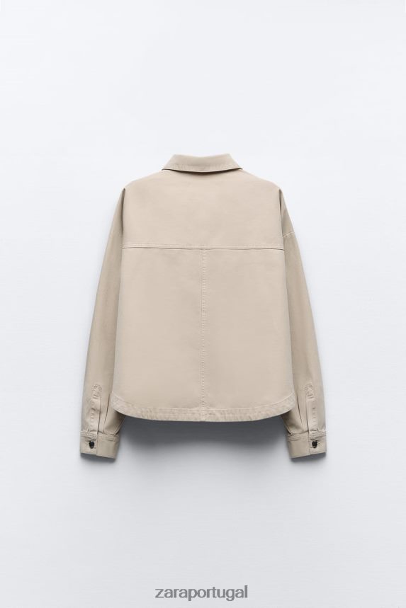 jaqueta com bolso remendo mulheres Zara areia Z2080L67 roupas