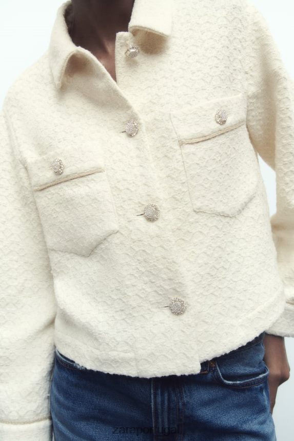 jaqueta cropped com botão de joia mulheres Zara cru Z2080L80 roupas