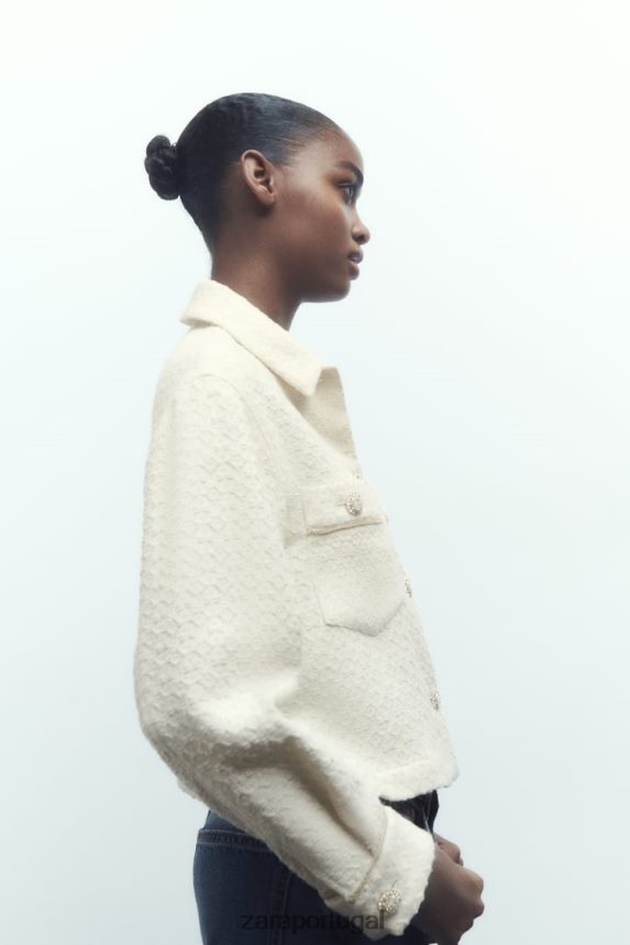 jaqueta cropped com botão de joia mulheres Zara cru Z2080L80 roupas