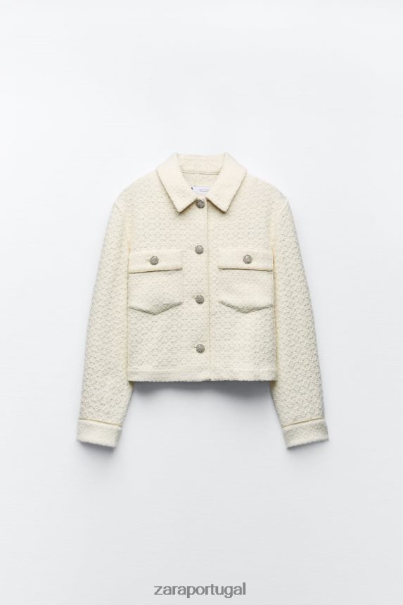 jaqueta cropped com botão de joia mulheres Zara cru Z2080L80 roupas