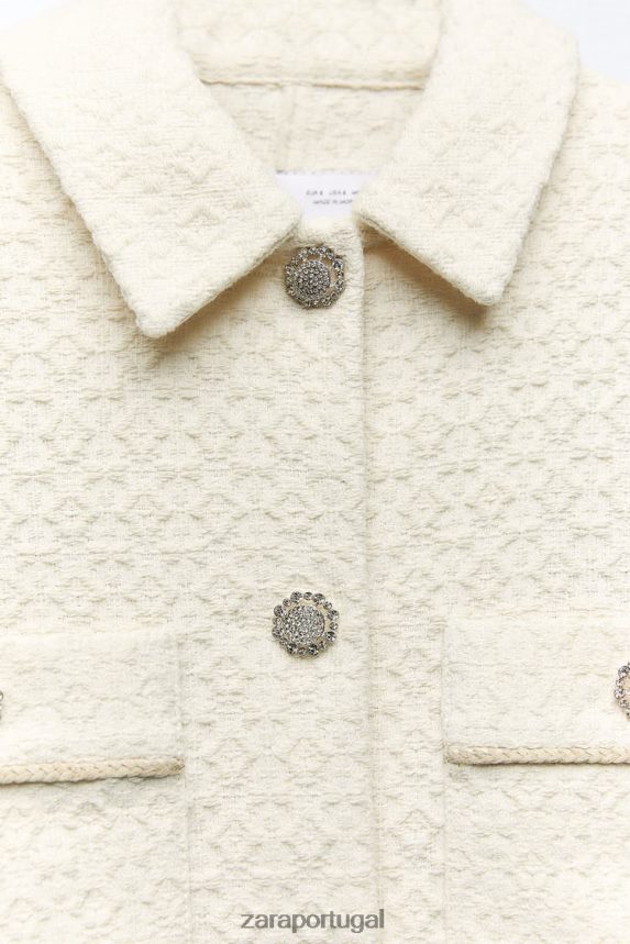 jaqueta cropped com botão de joia mulheres Zara cru Z2080L80 roupas
