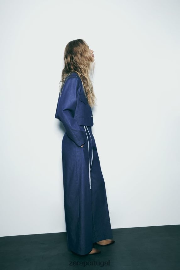jaqueta cropped com ombreira mulheres Zara índigo Z2080L7 roupas