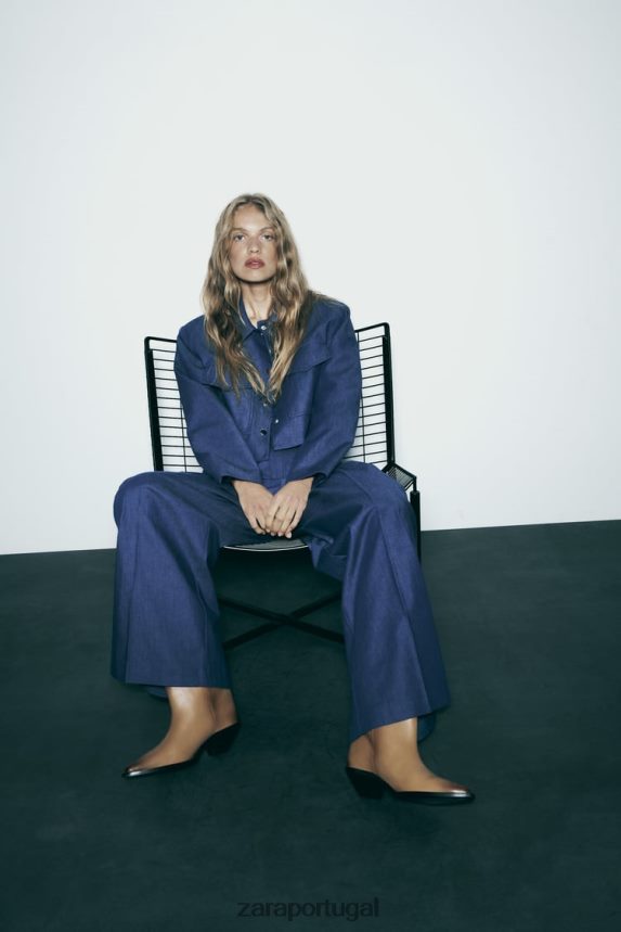 jaqueta cropped com ombreira mulheres Zara índigo Z2080L7 roupas