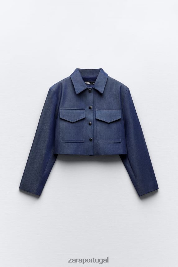 jaqueta cropped com ombreira mulheres Zara índigo Z2080L7 roupas
