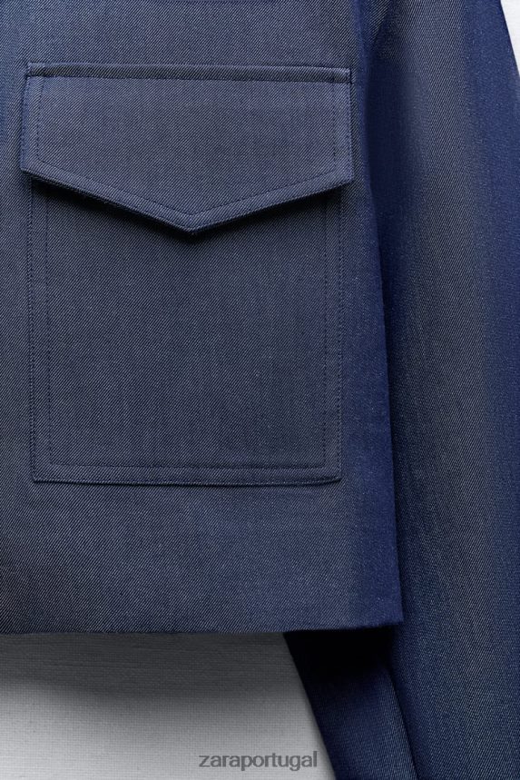 jaqueta cropped com ombreira mulheres Zara índigo Z2080L7 roupas