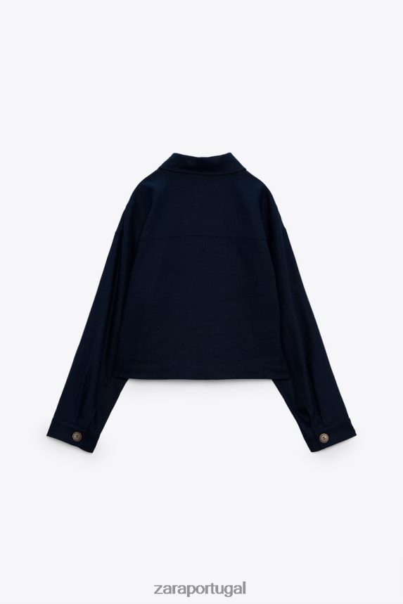 jaqueta curta mistura de linho mulheres Zara azul-marinho Z2080L58 roupas