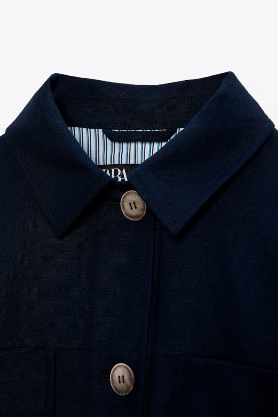 jaqueta curta mistura de linho mulheres Zara azul-marinho Z2080L58 roupas