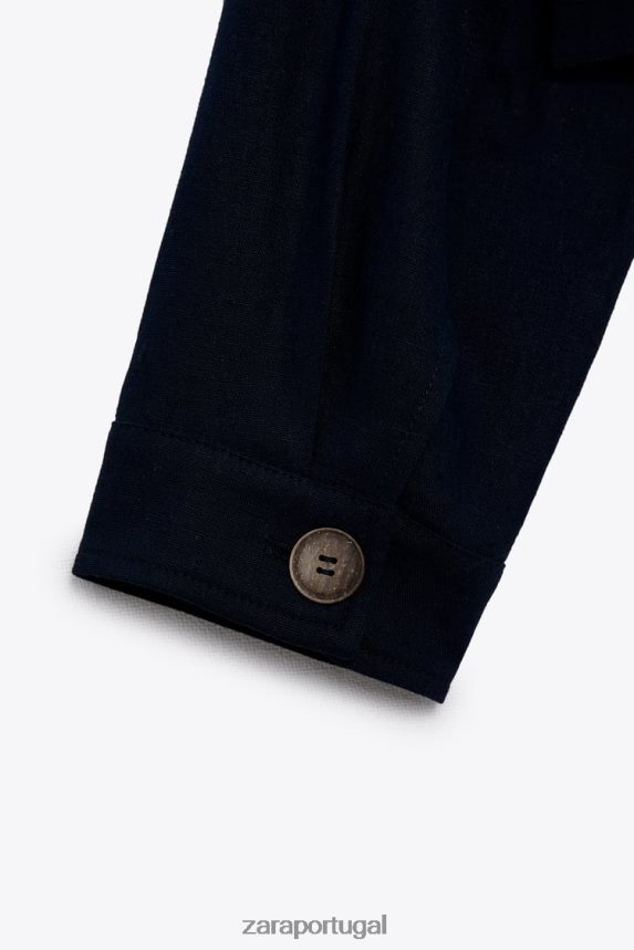 jaqueta curta mistura de linho mulheres Zara azul-marinho Z2080L58 roupas