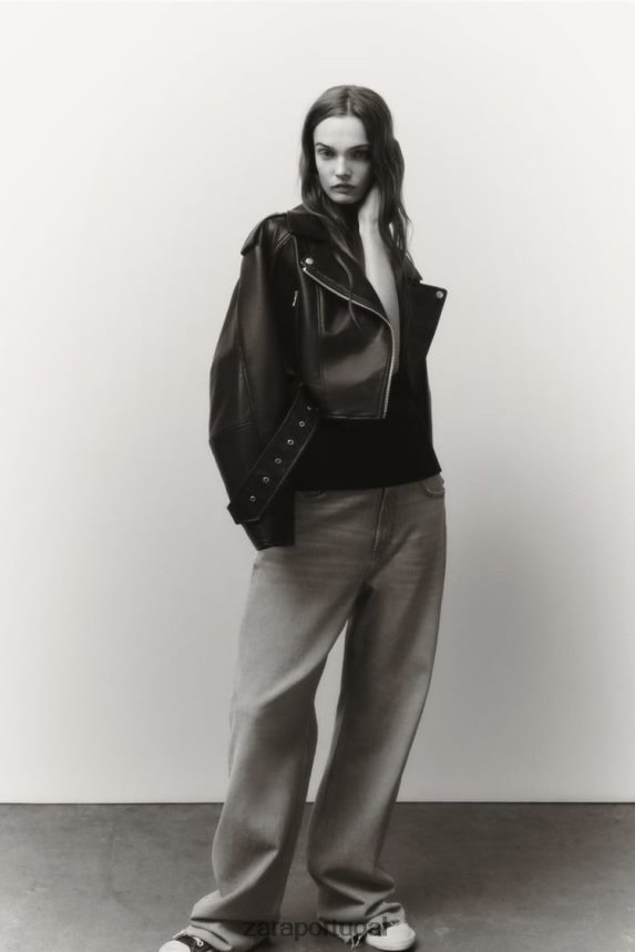 jaqueta de couro falso mulheres Zara preto Z2080L48 roupas