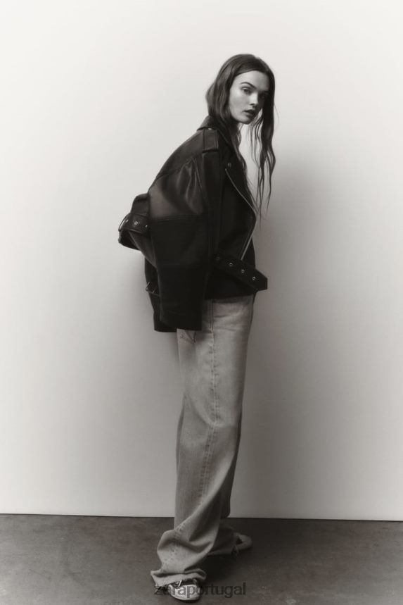 jaqueta de couro falso mulheres Zara preto Z2080L48 roupas