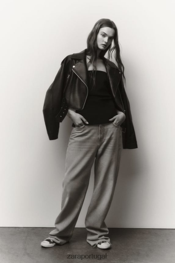 jaqueta de couro falso mulheres Zara preto Z2080L48 roupas