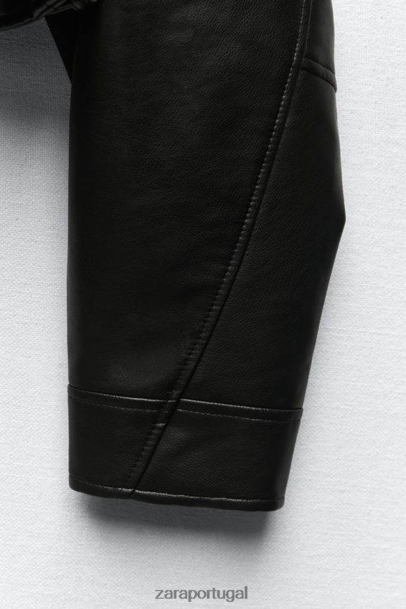 jaqueta de couro falso mulheres Zara preto Z2080L48 roupas
