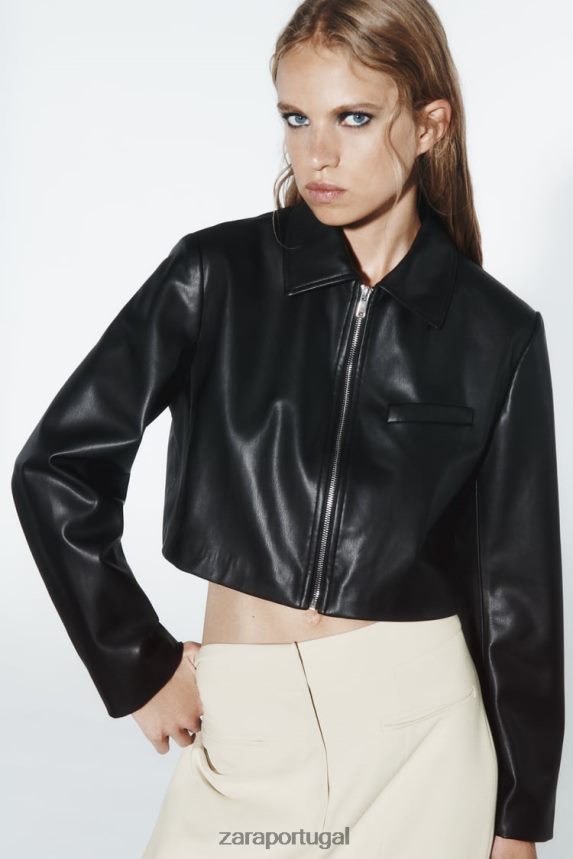 jaqueta de couro sintético mulheres Zara preto Z2080L47 roupas
