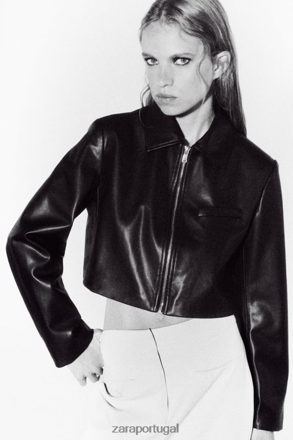 jaqueta de couro sintético mulheres Zara preto Z2080L47 roupas
