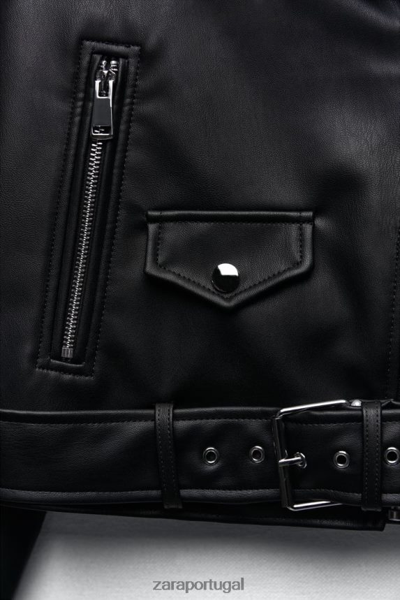 jaqueta de motociclista de couro sintético mulheres Zara preto Z2080L53 roupas