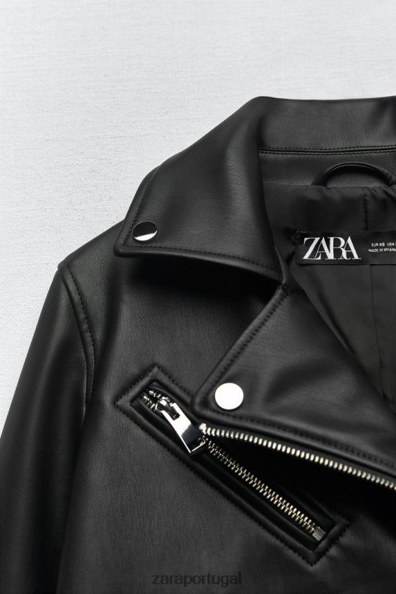 jaqueta de motociclista de couro sintético mulheres Zara preto Z2080L53 roupas