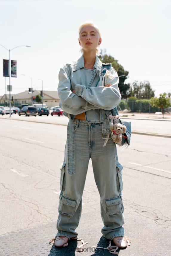 jaqueta jeans biker trf mulheres Zara azul claro Z2080L63 roupas