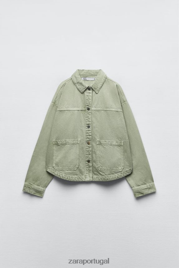 jaqueta jeans com bolso remendo mulheres Zara cáqui claro Z2080L104 roupas