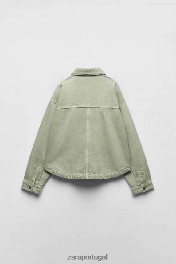 jaqueta jeans com bolso remendo mulheres Zara cáqui claro Z2080L104 roupas