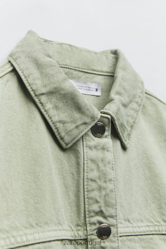 jaqueta jeans com bolso remendo mulheres Zara cáqui claro Z2080L104 roupas