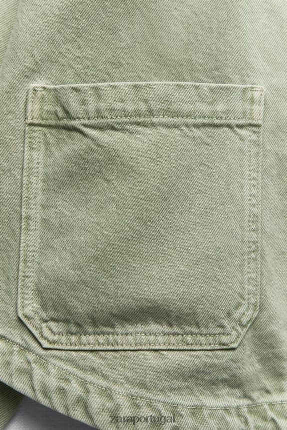 jaqueta jeans com bolso remendo mulheres Zara cáqui claro Z2080L104 roupas