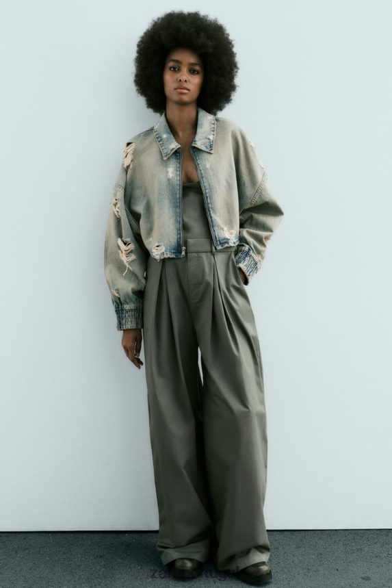 jaqueta jeans cropped rasgada trf mulheres Zara azul Z2080L51 roupas