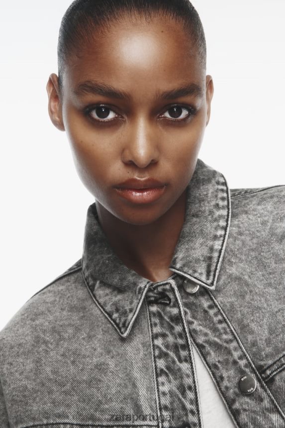 jaqueta jeans z1975 com bolsos mulheres Zara cinza Z2080L73 roupas