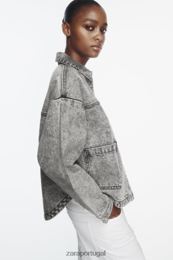 jaqueta jeans z1975 com bolsos mulheres Zara cinza Z2080L73 roupas