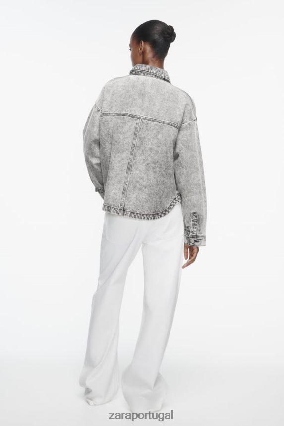 jaqueta jeans z1975 com bolsos mulheres Zara cinza Z2080L73 roupas