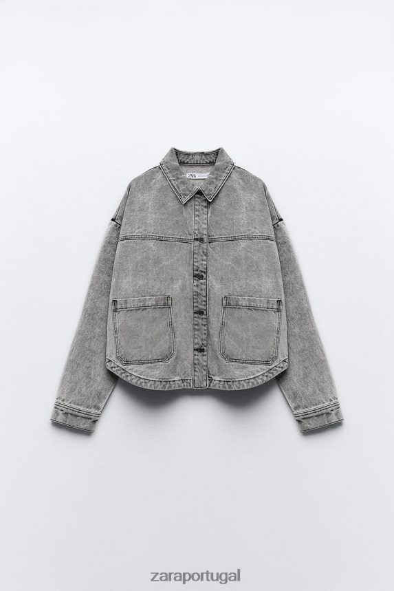 jaqueta jeans z1975 com bolsos mulheres Zara cinza Z2080L73 roupas
